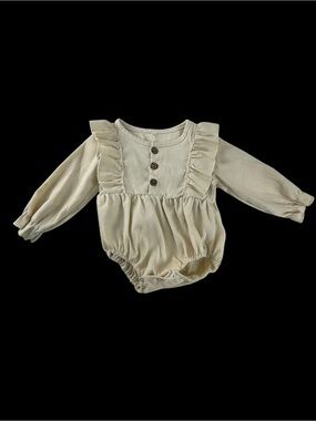 Neutral Cream Kids One-Piece Romper with Button Front